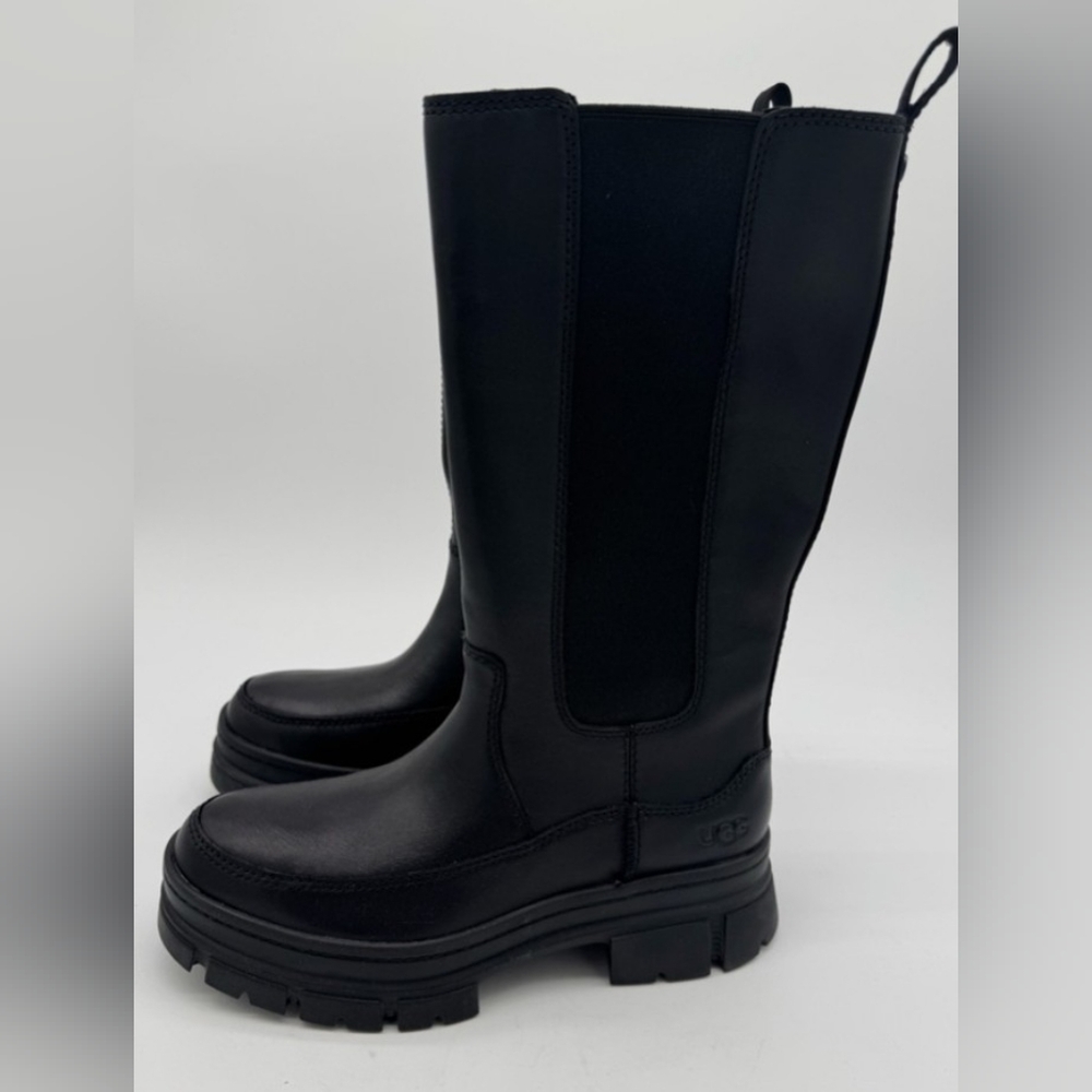 UGG Black Leather Ashton High Chelsea Winter Boots Size 7 - Picture 4 of 8